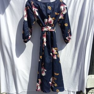 SHEIN Navy Floral Maxi Dress with Belt